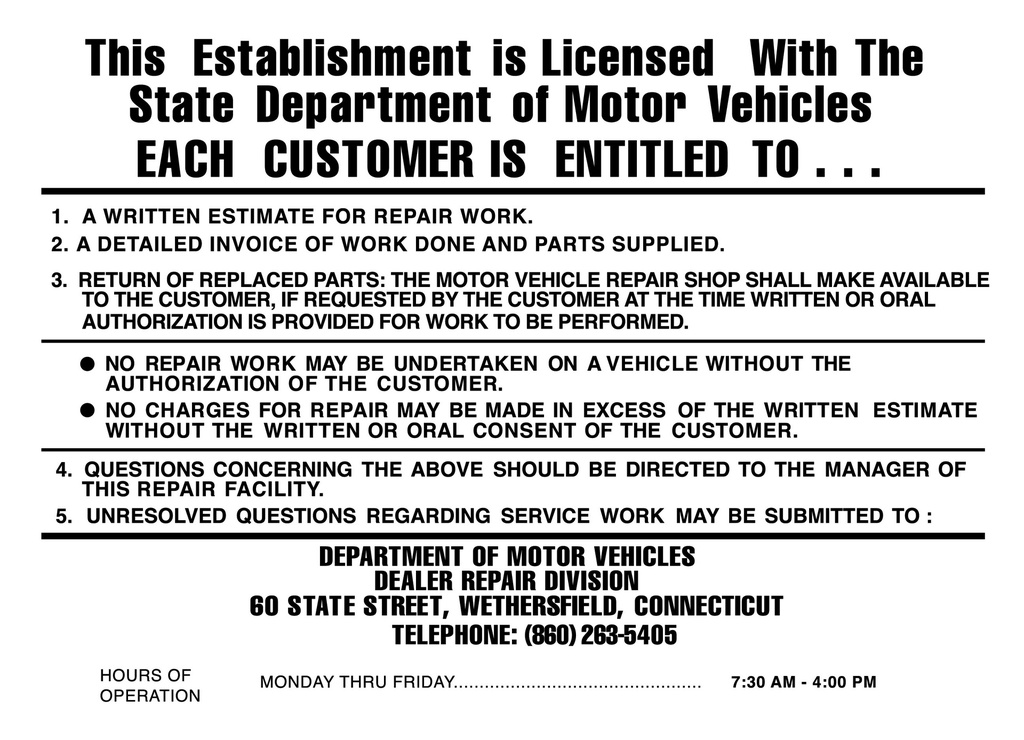 Connecticut Required Forms & Signs,  Used Car Dealer Start up  Package