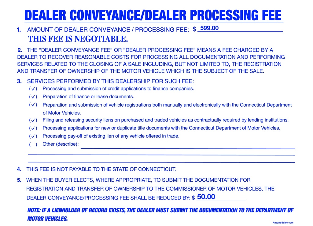 Ct. Dealer Conveyance Fee Sign