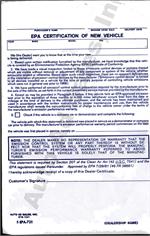 EPA Certification Of New Vehicle