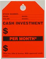 Mirror Hang Tags  - Fluorescent Red -  Cash Investment Per Month