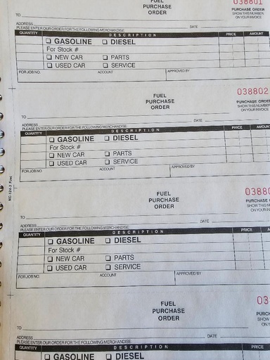 FUEL PURCHASE ORDER BOOKS