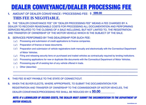 Ct. Dealer Conveyance Fee Sign